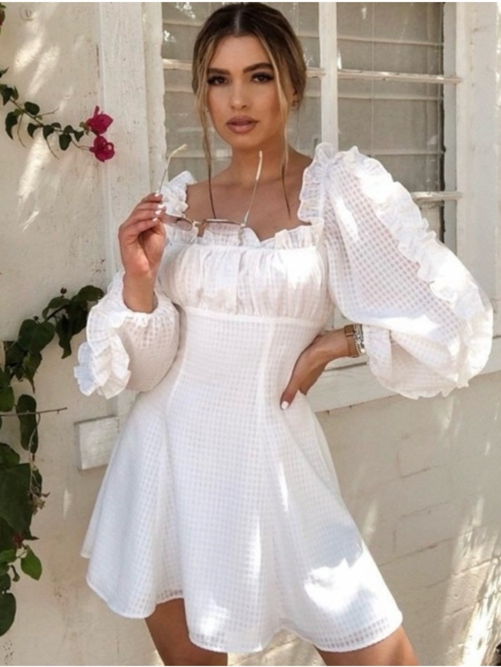 C/MEO Collective Perfect Part White Ruffle Long Sleeve Dress 4 Small Bridal Chic